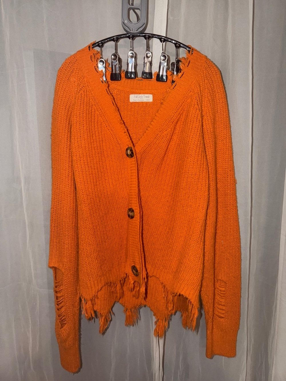 Women’s Orange Distressed Button-Front Cardigan